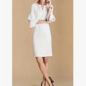 NWT J. McLaughlin Ivory Letty Dress Two-Tier Ruffle 3/4 Quarter Sleeve Size XS